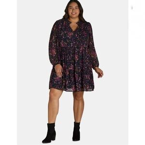 Time and Tru Ruffle Neck Mini Dress with Long-Sleeves Size XL (16-18)